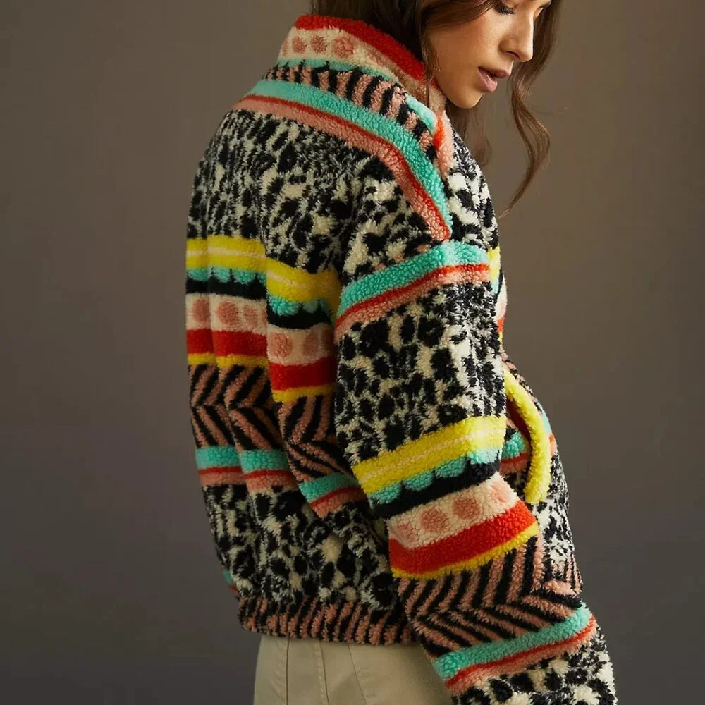 Anthropologie Maeve Lively Abstract Sherpa Jacket, Size Medium - Picture 3 of 8